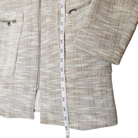 Zara Small Tweed Full Zip Longline Beige Blazer Jacket Preppy Old Money Luxury - Picture 12 of 12
